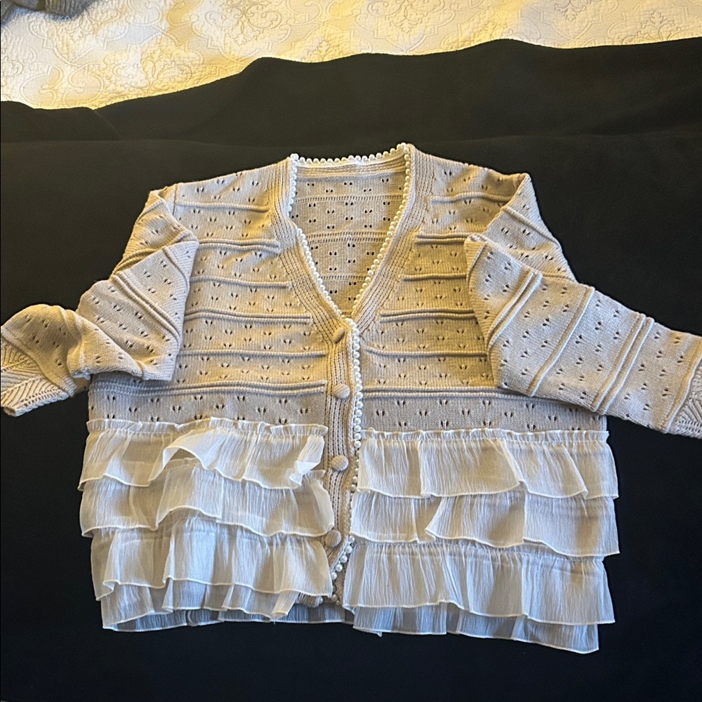 Zara Beige Ruffled Knit Sweater